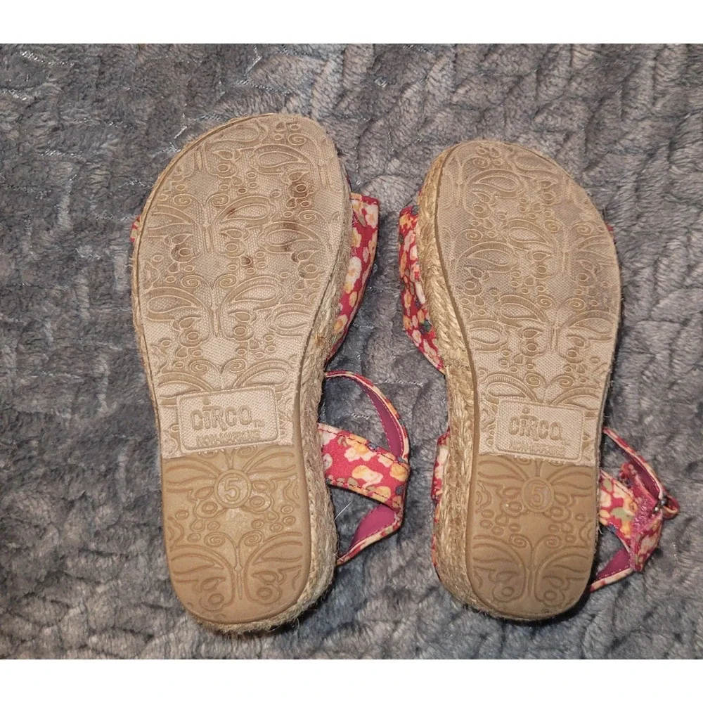 Circo Toddler Girls Floral Espadrille Wedge Sandals Pink Yellow Bow Size 5